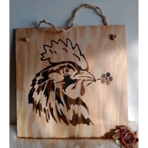 Handmade Rooster Home Decor Wood Burnished 12 X 12" Plaque Wall Hanging New